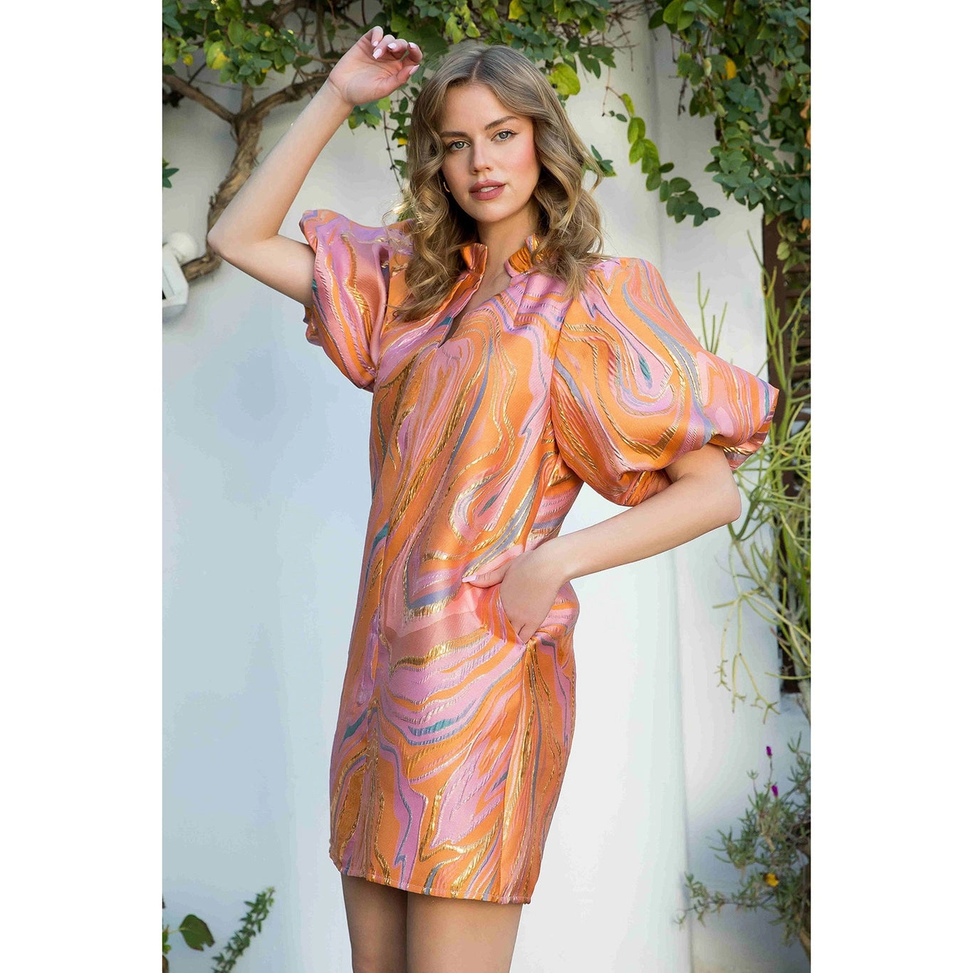 Puff Sleeve Textured Dress ~SALE $54.40~