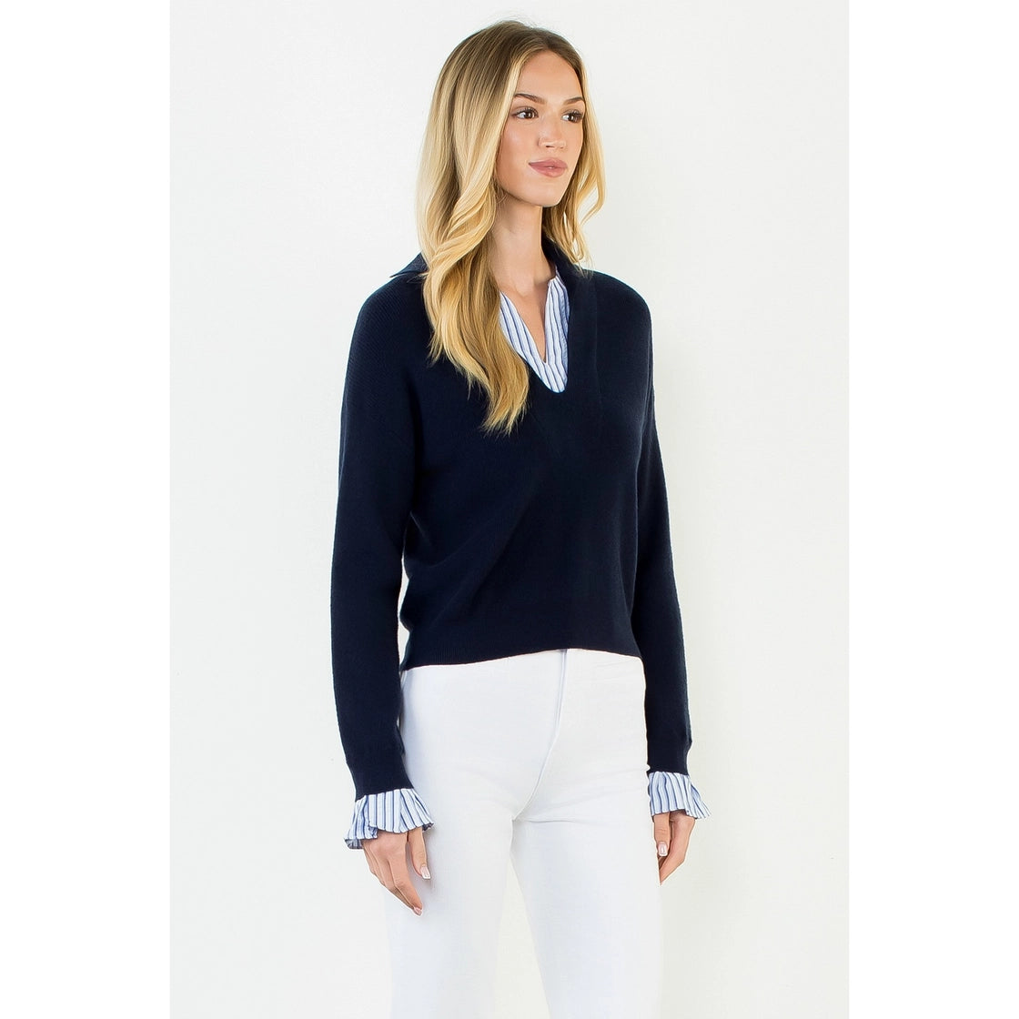Tori Collared V-Neck Sweater Top