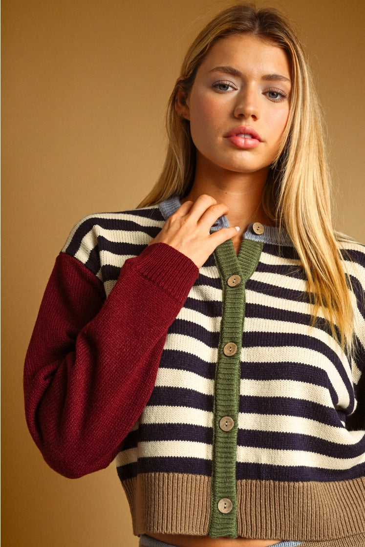 Stripe And Mix Pattern Cardigan