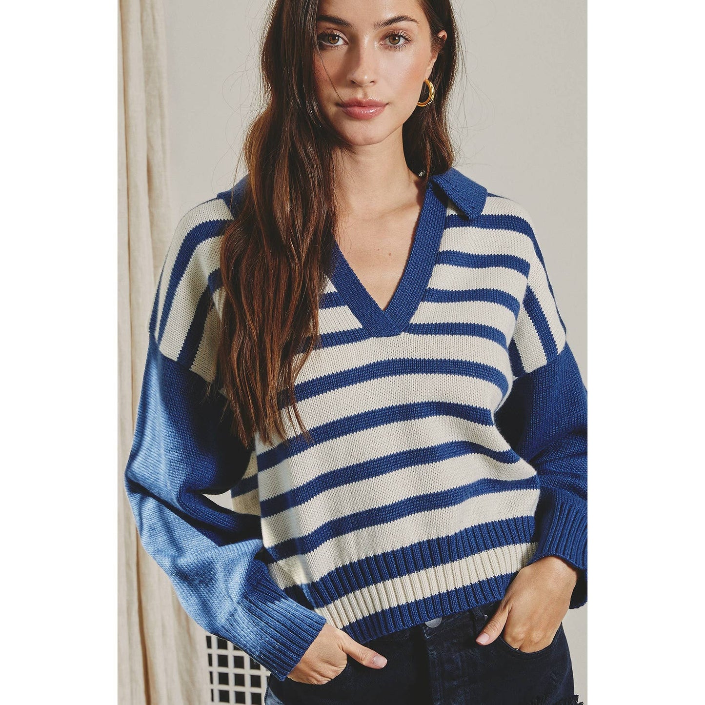 Solid And Striped Collared Sweater~SALE $32.80~