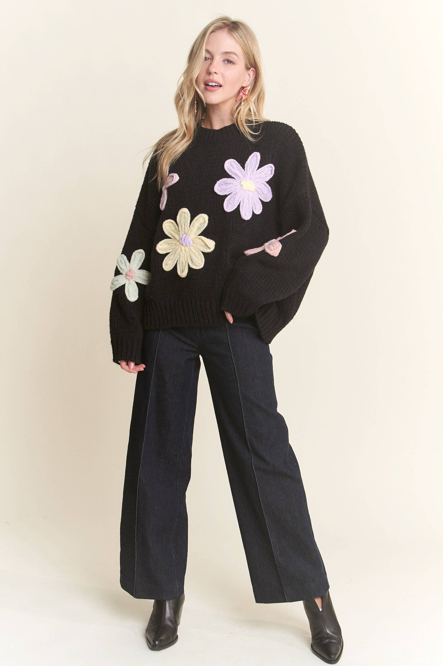Flower Applique Sweater (More Colors) ~SALE $35.20~