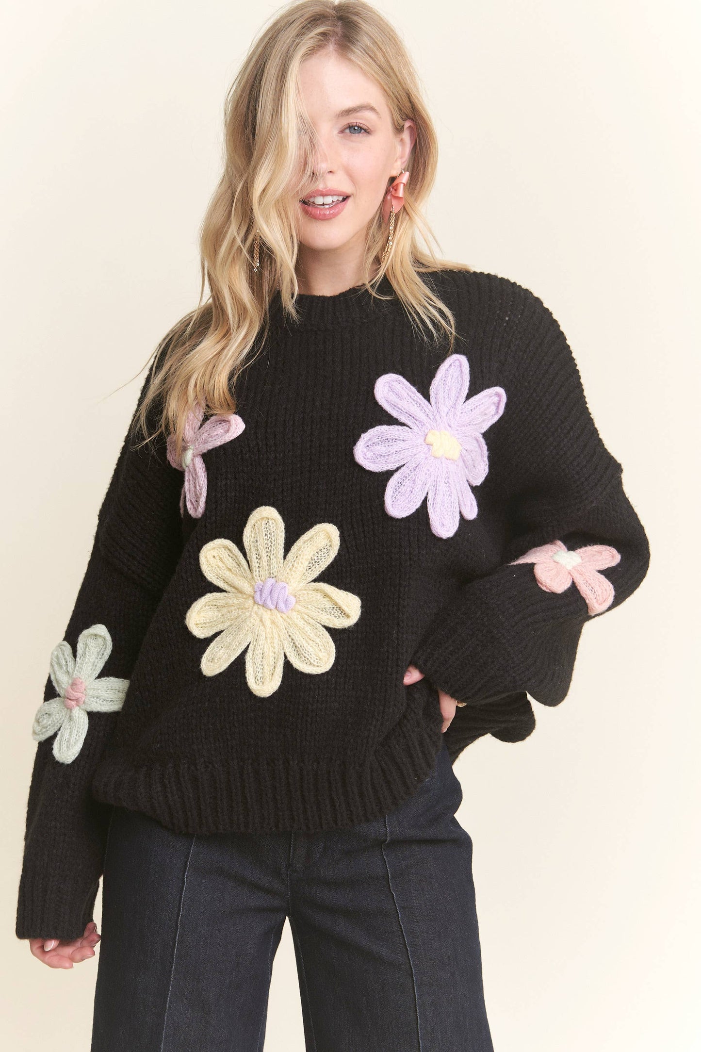 Flower Applique Sweater (More Colors) ~SALE $35.20~