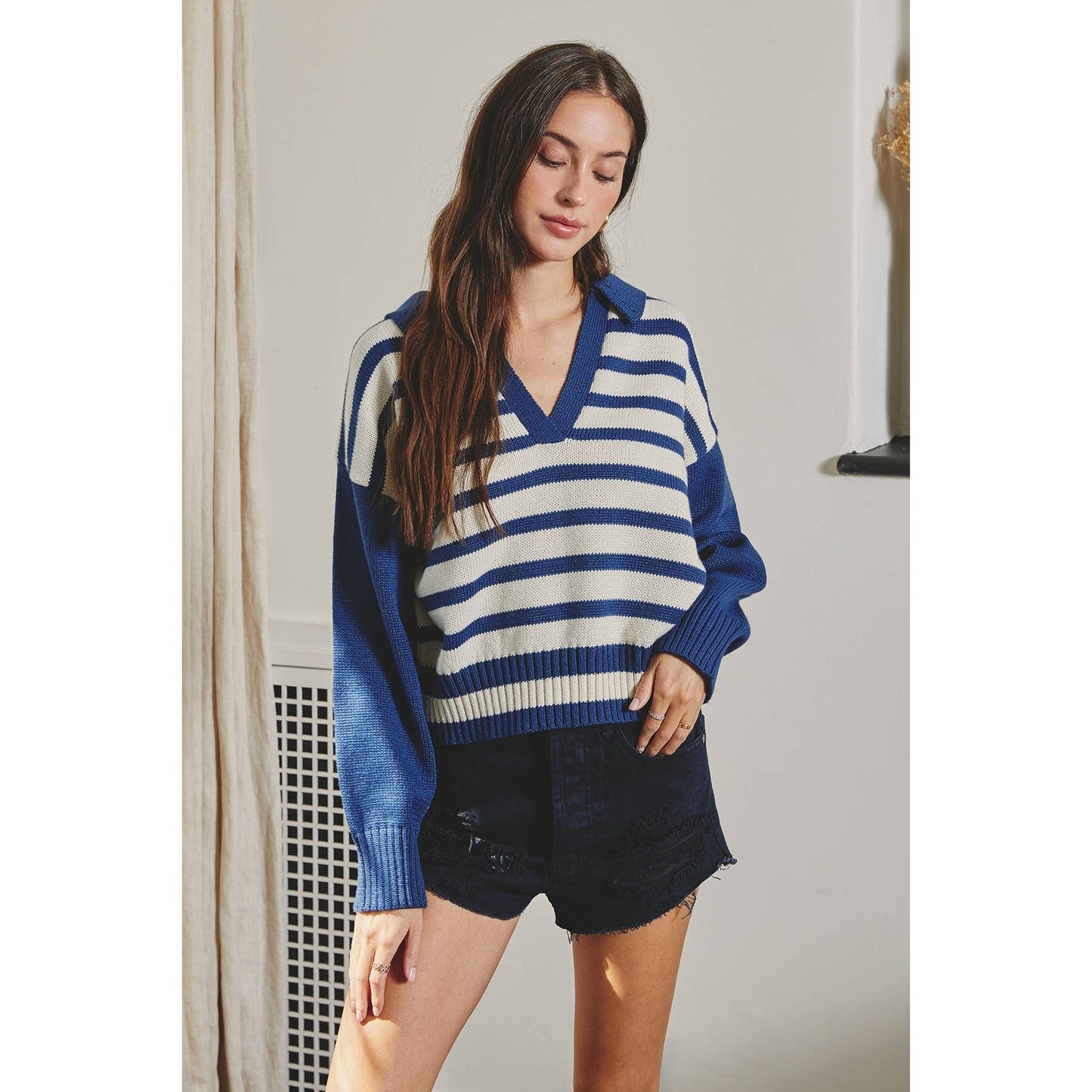 Solid And Striped Collared Sweater~SALE $32.80~