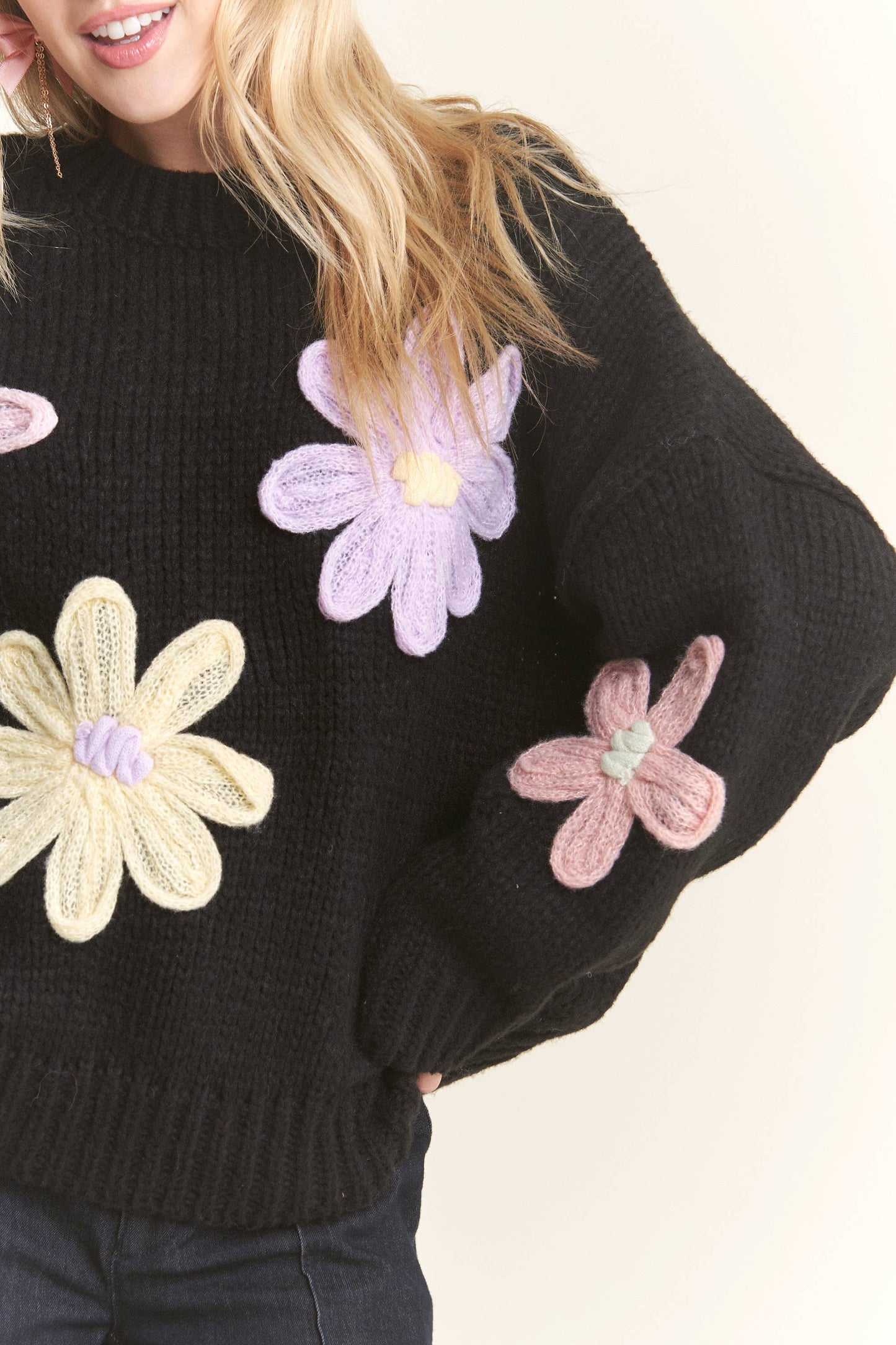 Flower Applique Sweater (More Colors) ~SALE $35.20~