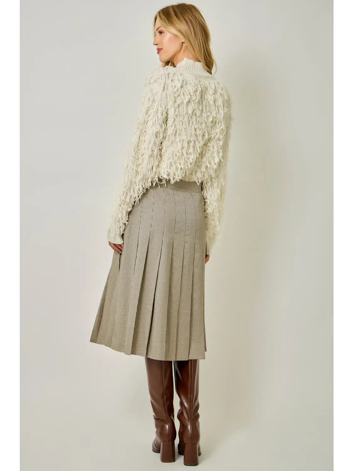 Pleated Micro Houndstooth Skirt