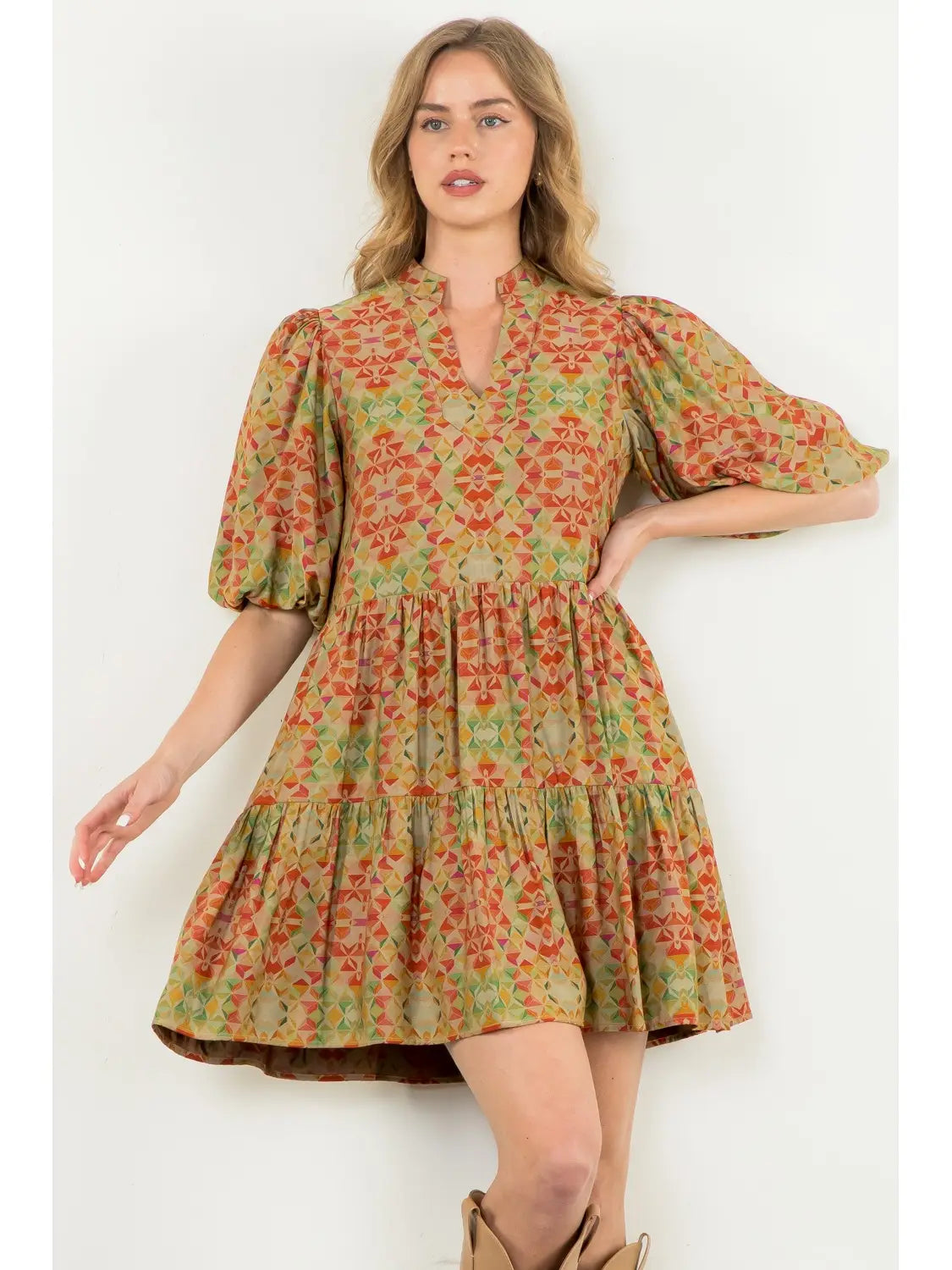 Puff Sleeve Print Dress ~SALE $46.40~