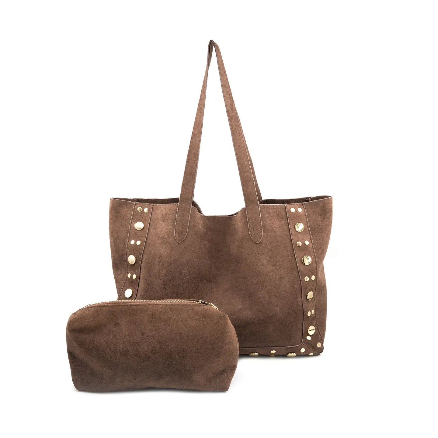 Betsy Suede Shoulder Bag with Gold Studs