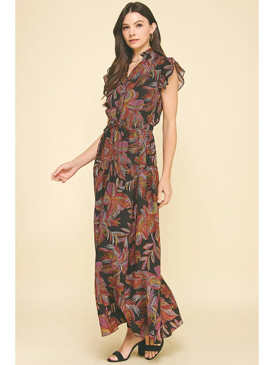 Leaf Print Maxi Dress