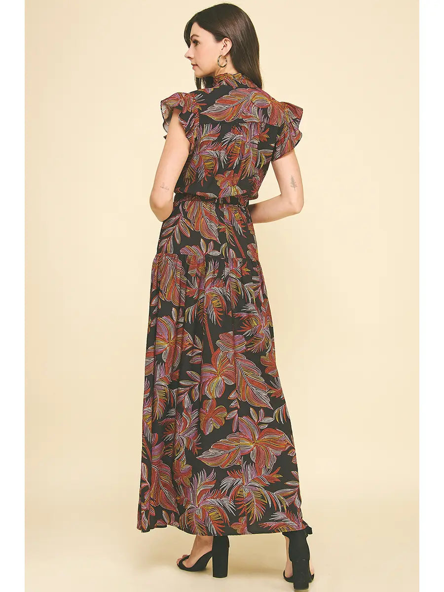 Leaf Print Maxi Dress