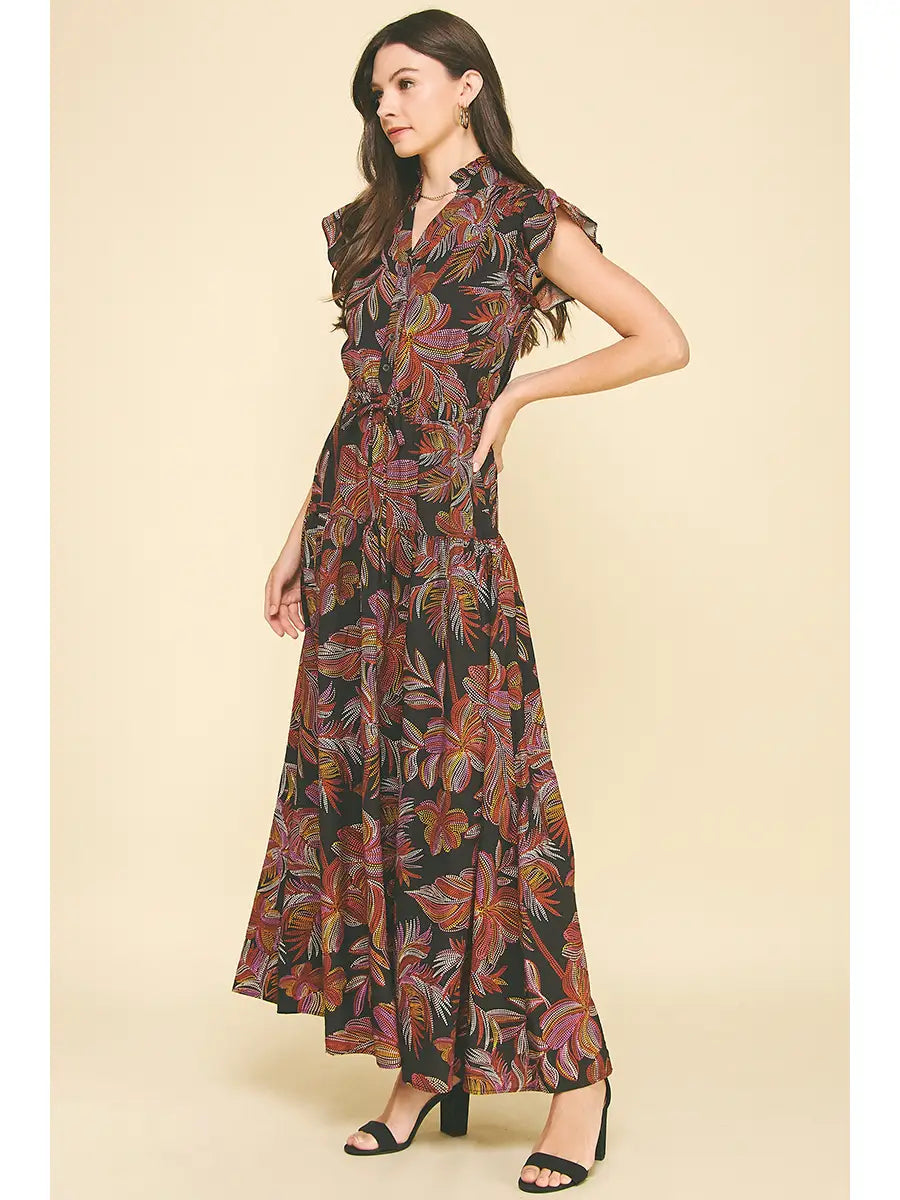 Leaf Print Maxi Dress