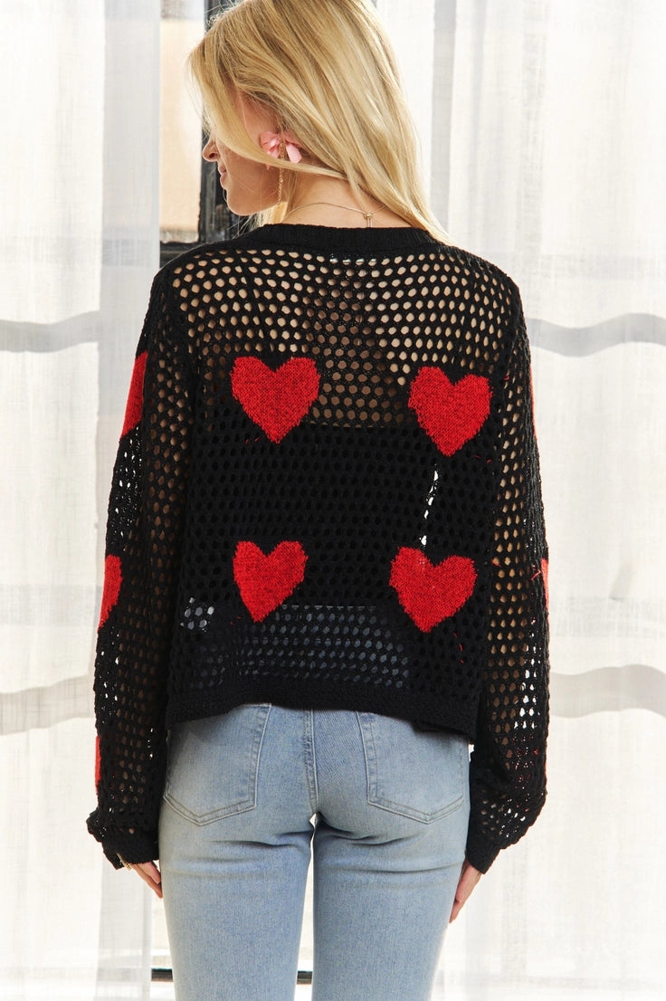 Open-Knit Heart Sweater