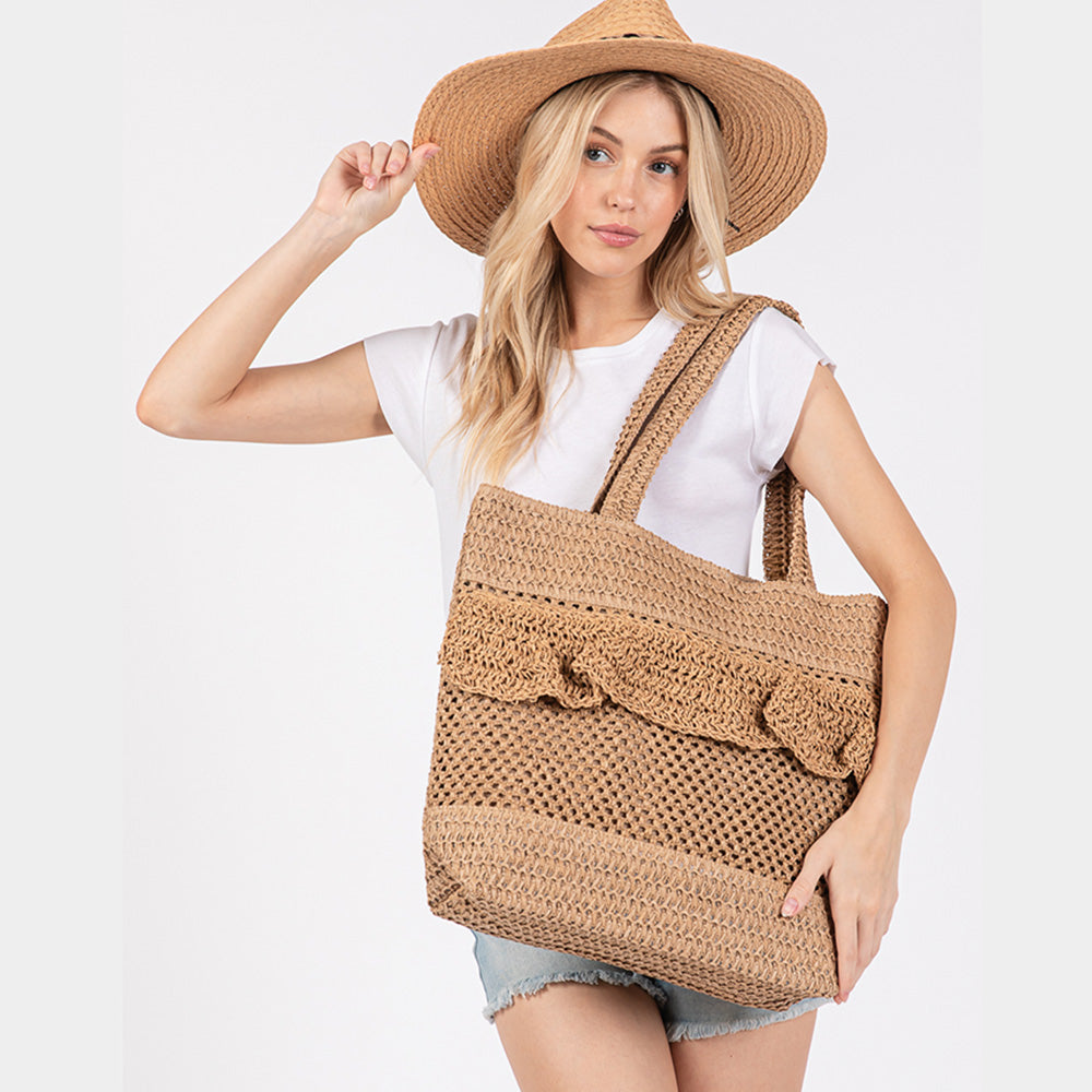 Ruffle Crochet Tote Bag