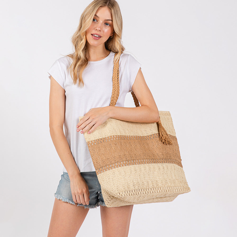 Two Tone Straw Bag