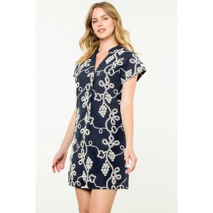 Navy Embroidered Dress