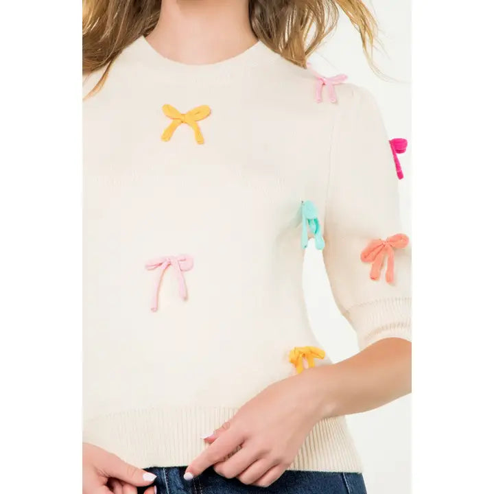 Colorful Bow Knit Top