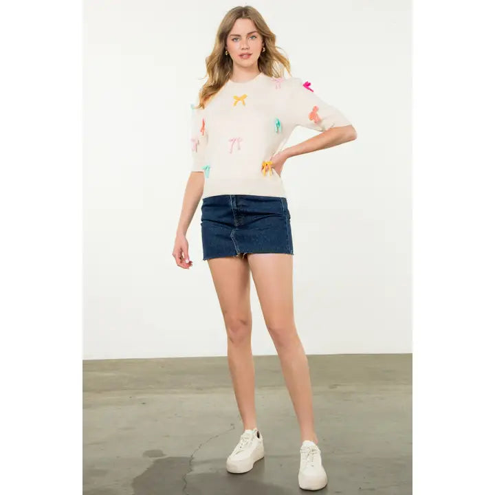 Colorful Bow Knit Top
