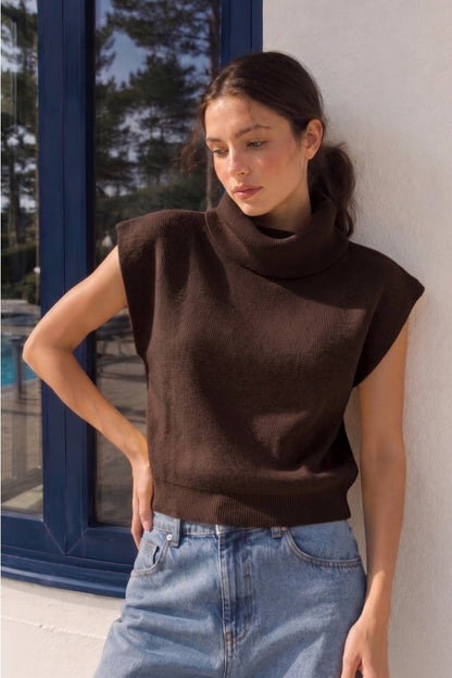 Ribbed Sleeveless Turtleneck Sweater