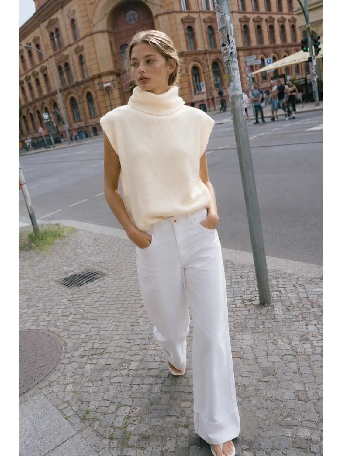 Ribbed Sleeveless Turtleneck Sweater