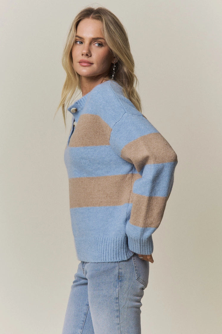 Henley Striped Sweater