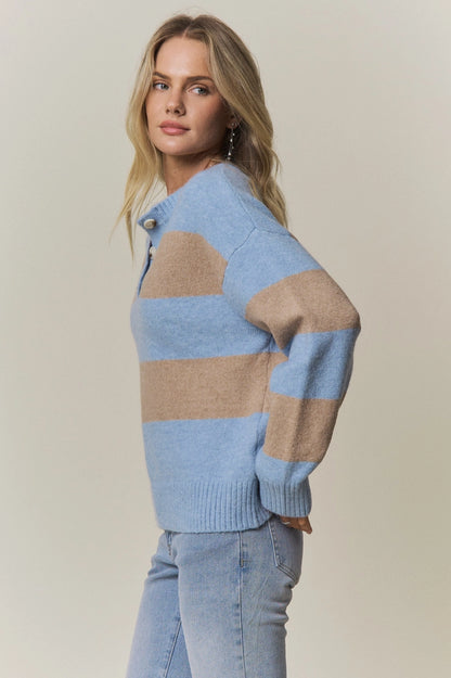 Henley Striped Sweater