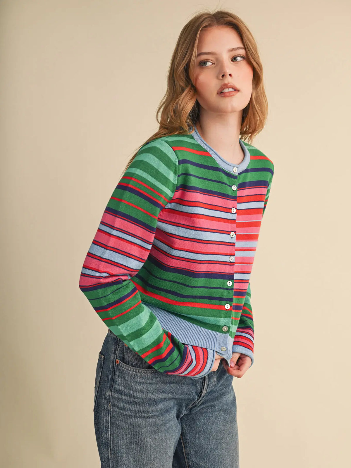 Multi-Color Striped Cardigan Sweater