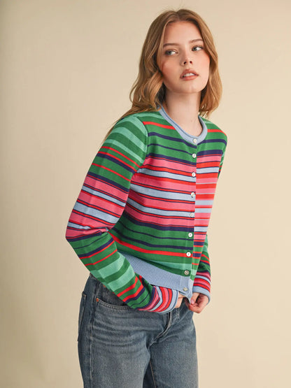 Multi-Color Striped Cardigan Sweater