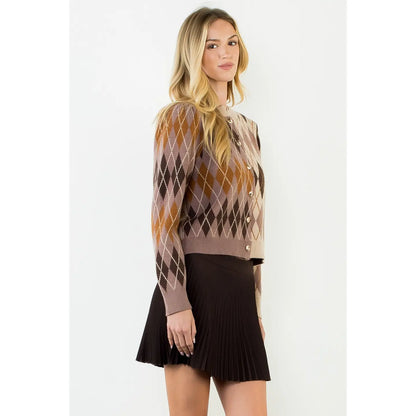 Argyle Print Cardigan Sweater