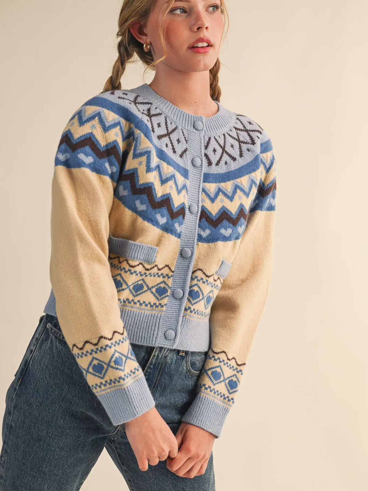 Fair Isle Heart Sweater Cardigan