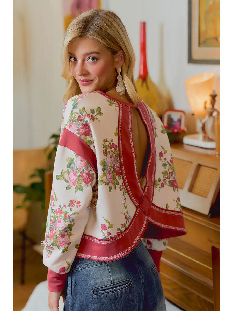 Floral Terry Open Back Top
