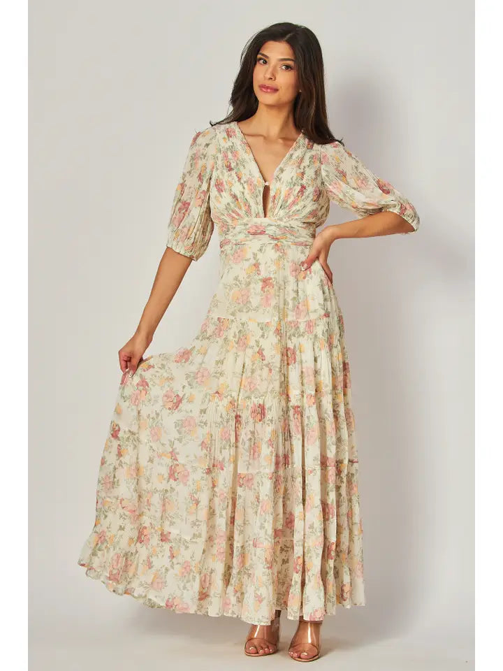 Floral Pleated Maxi Dress