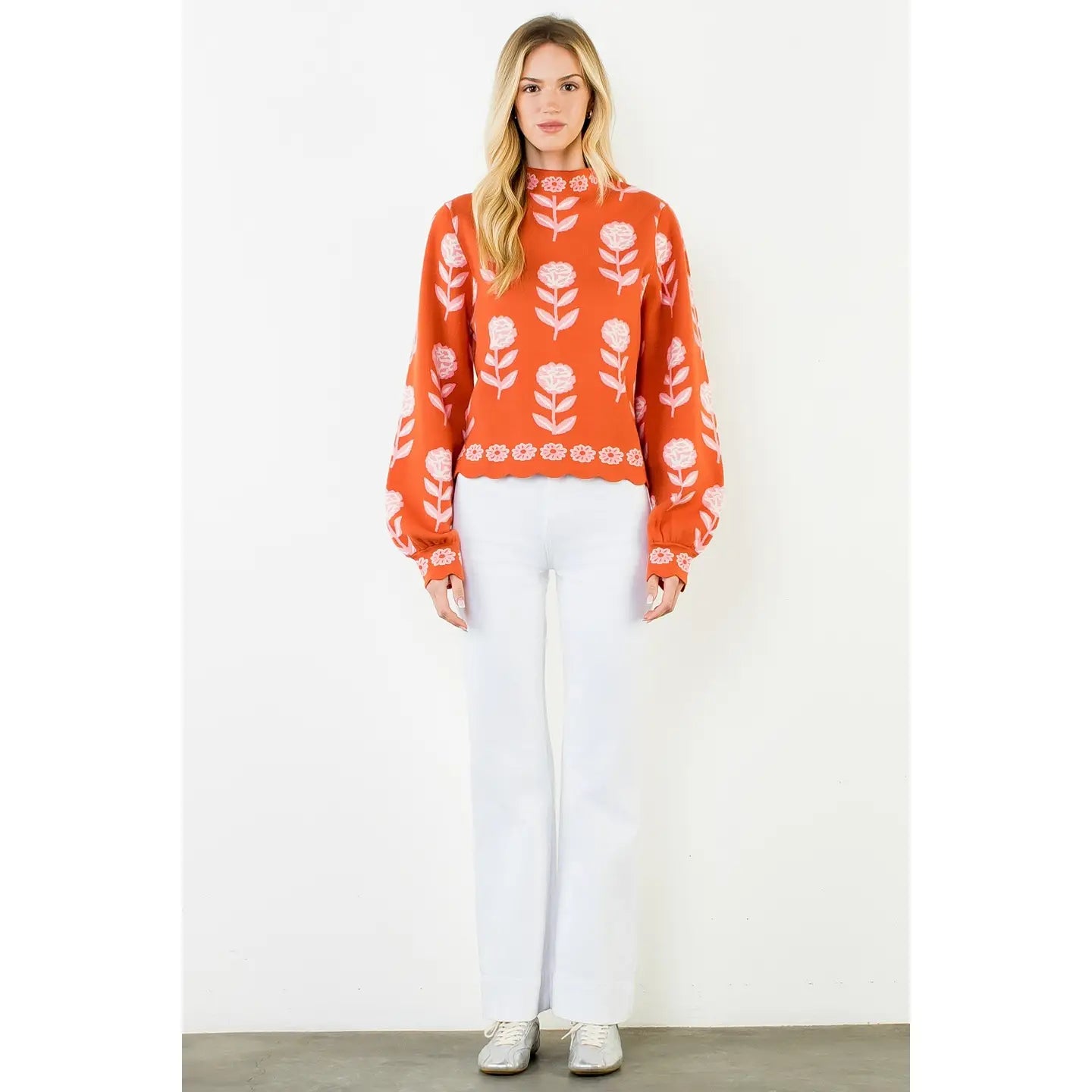 Sarah Flower Print Turtleneck Sweater