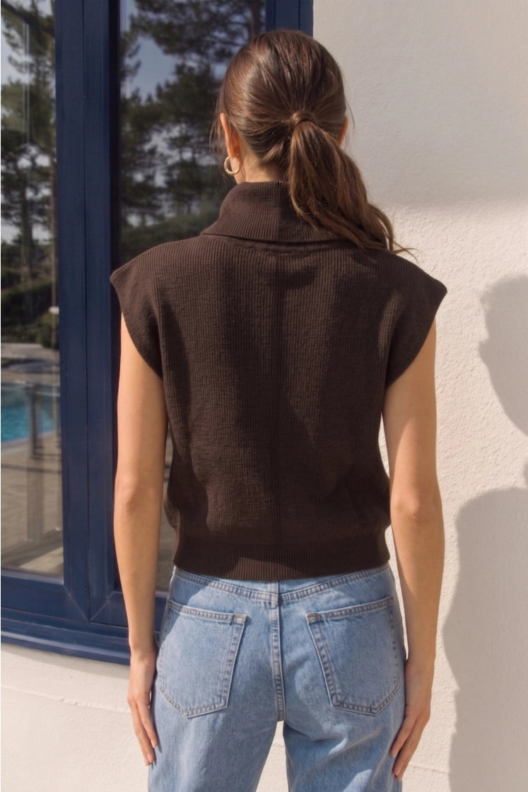 Ribbed Sleeveless Turtleneck Sweater