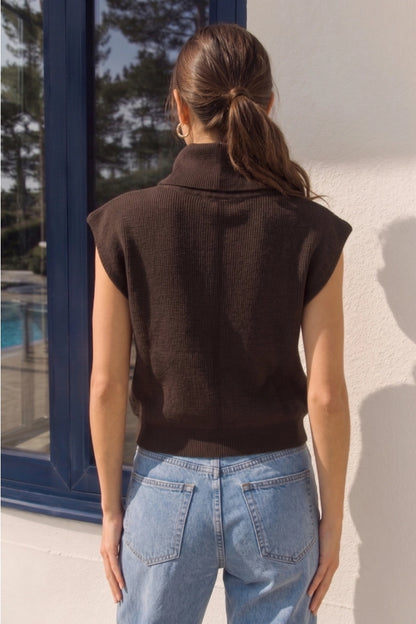 Ribbed Sleeveless Turtleneck Sweater