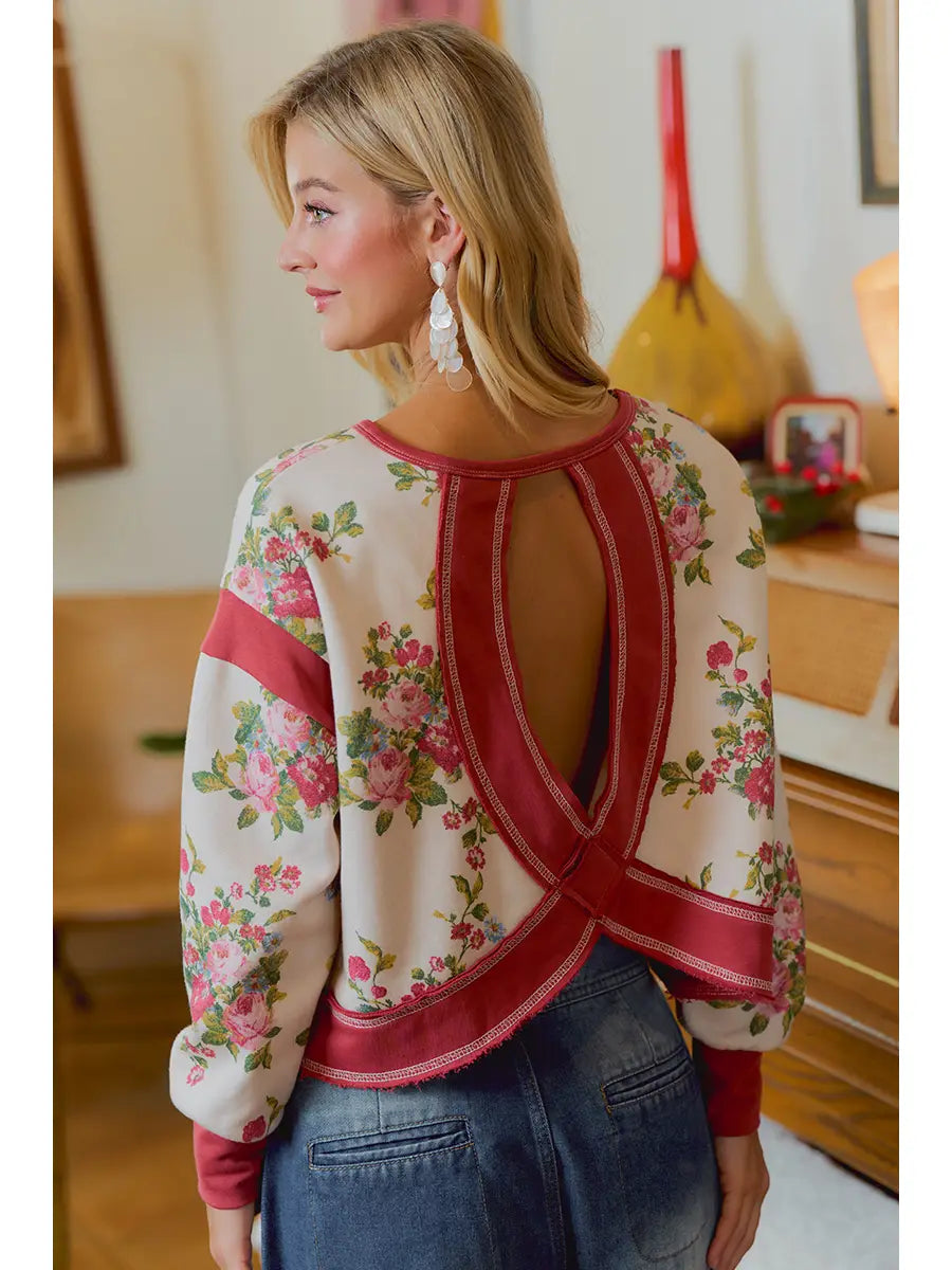 Floral Terry Open Back Top