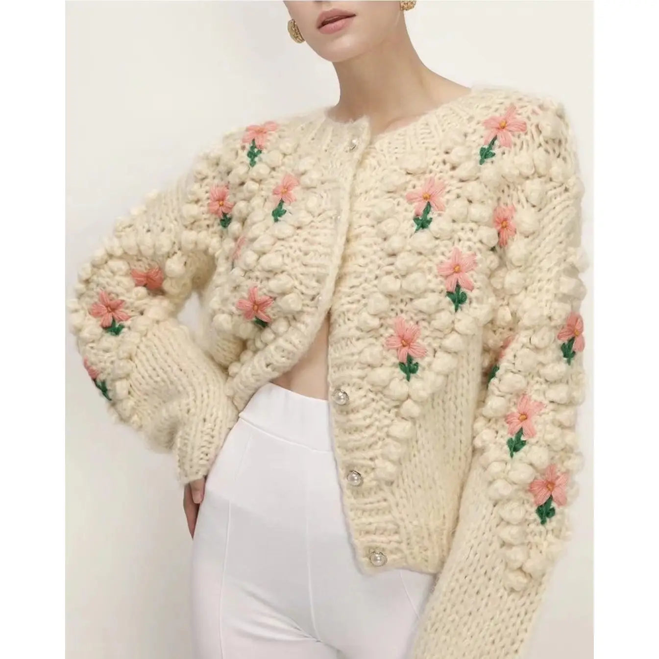 Embroidered Knit Cardigan Sweater