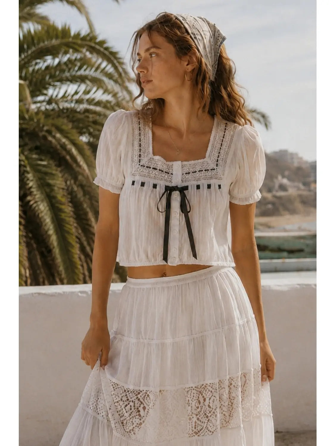 Lace and Bow Trim Top