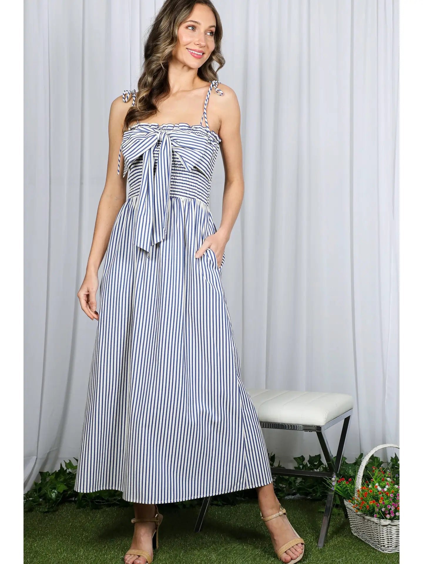 Bow Accent Striped Dress