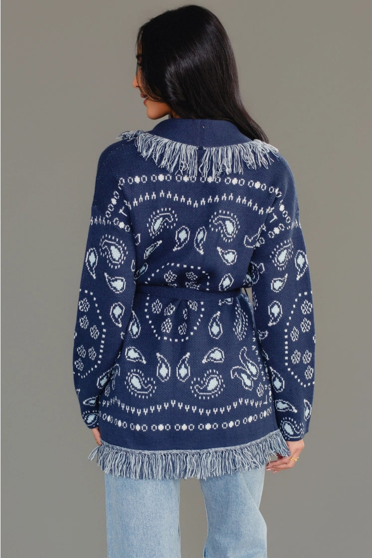 Blue Bandana Fringe Cardigan