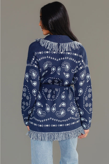Blue Bandana Fringe Cardigan