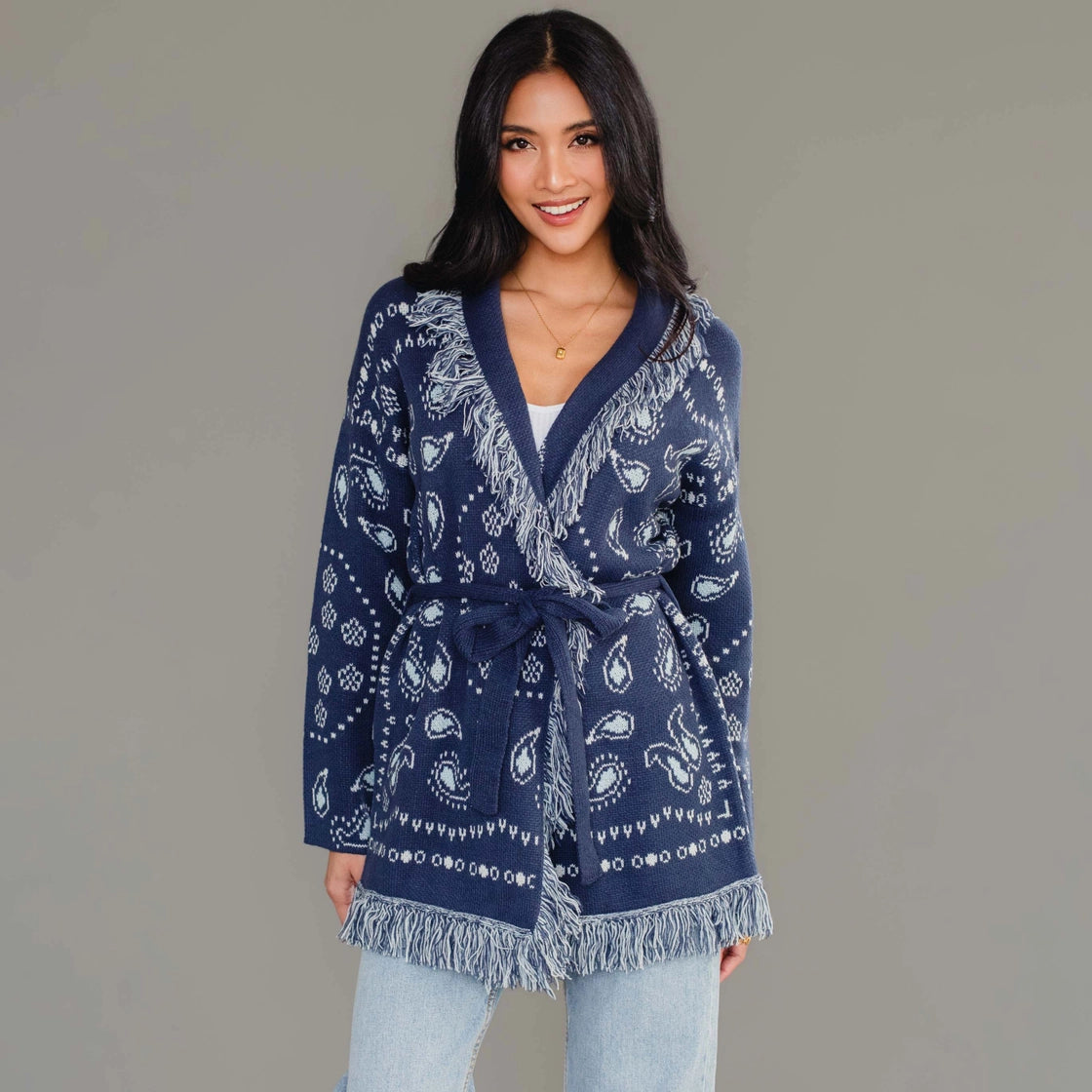Blue Bandana Fringe Cardigan