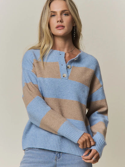 Henley Striped Sweater
