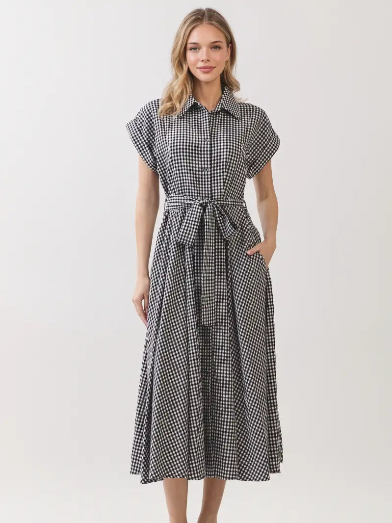 Checkered Print Midi Dress