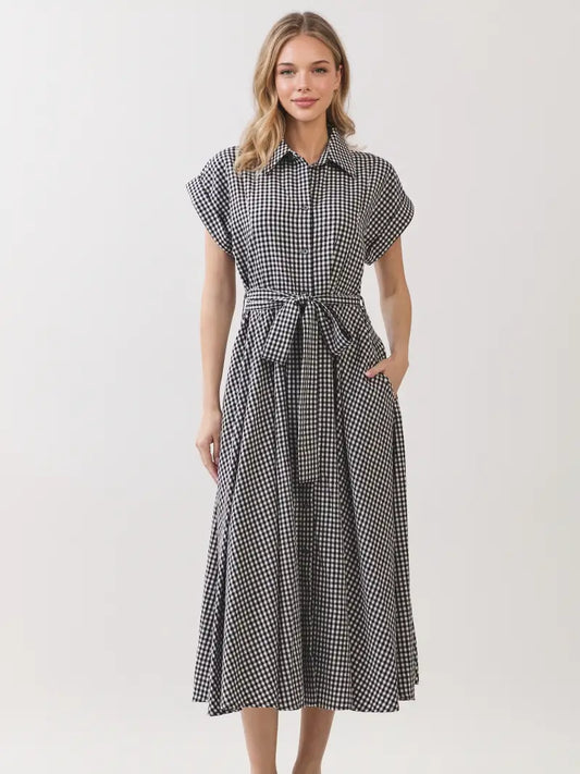 Checkered Print Midi Dress