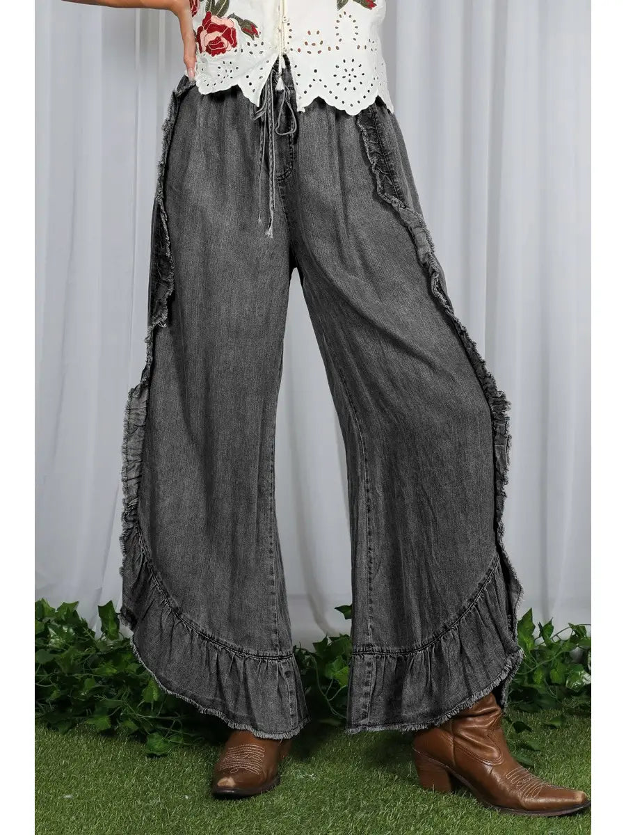 Chambray Ruffled Denim Pant (More Colors)