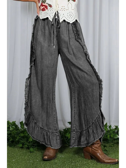 Chambray Ruffled Denim Pant (More Colors)