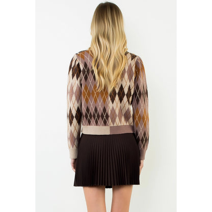 Argyle Print Cardigan Sweater