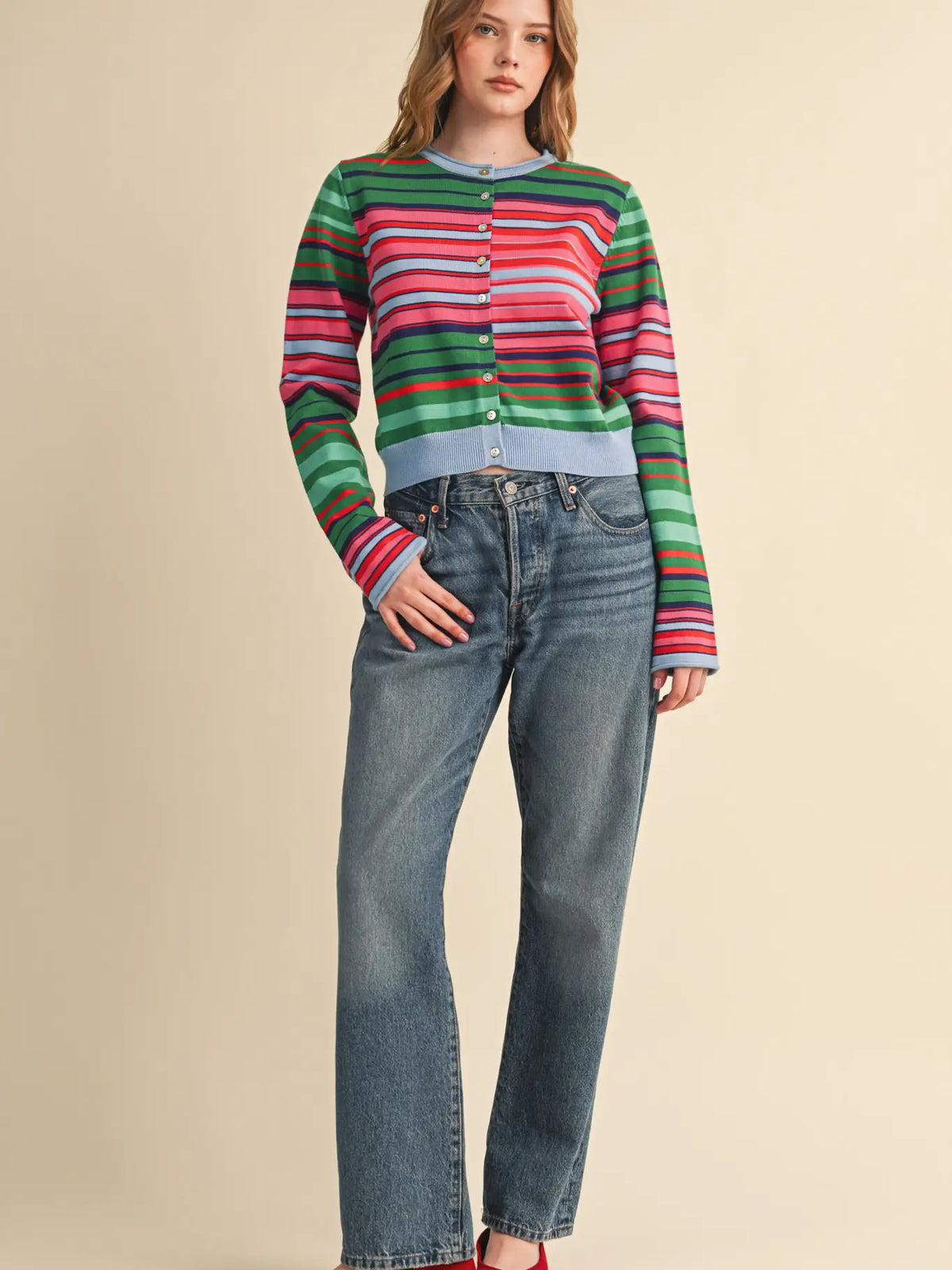 Multi-Color Striped Cardigan Sweater