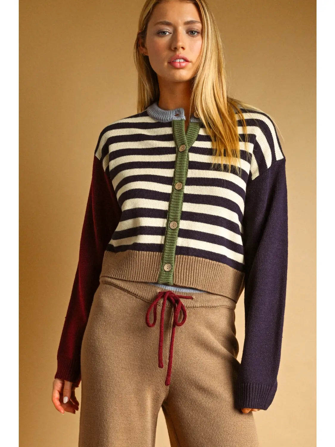 Stripe And Mix Pattern Cardigan