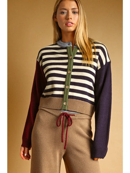 Stripe And Mix Pattern Cardigan
