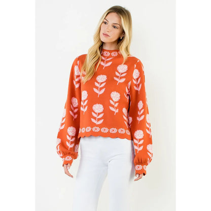 Sarah Flower Print Turtleneck Sweater